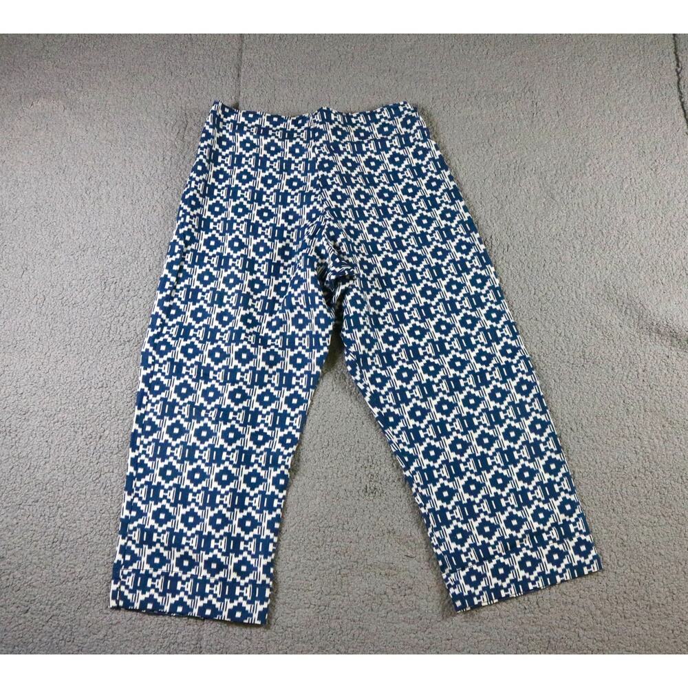 Bryn Walker Pants S Wide Leg Linen Aztec Print Blue White Italian Fabric USA
